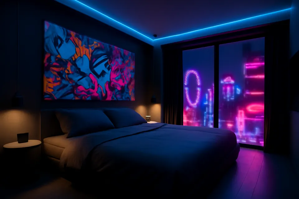 Signature Room with electric blue accents